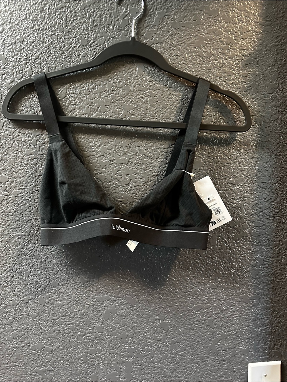 Lululemon Black Ribbed Cotton Logo Bralette - size small - NWT